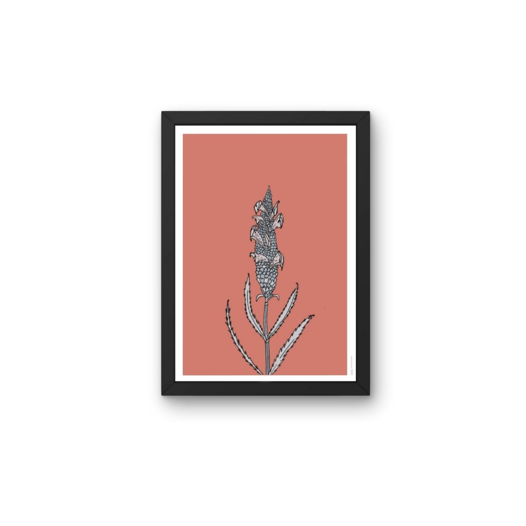 art print with hand-drawn flower in art-deco style on pink