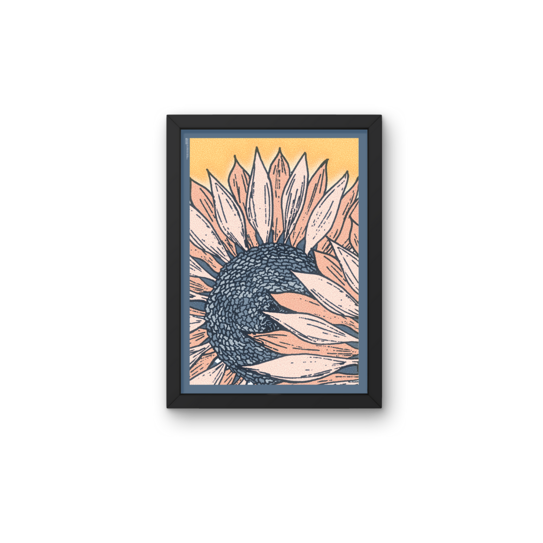 art print with hand-drawn sunflower on yellow