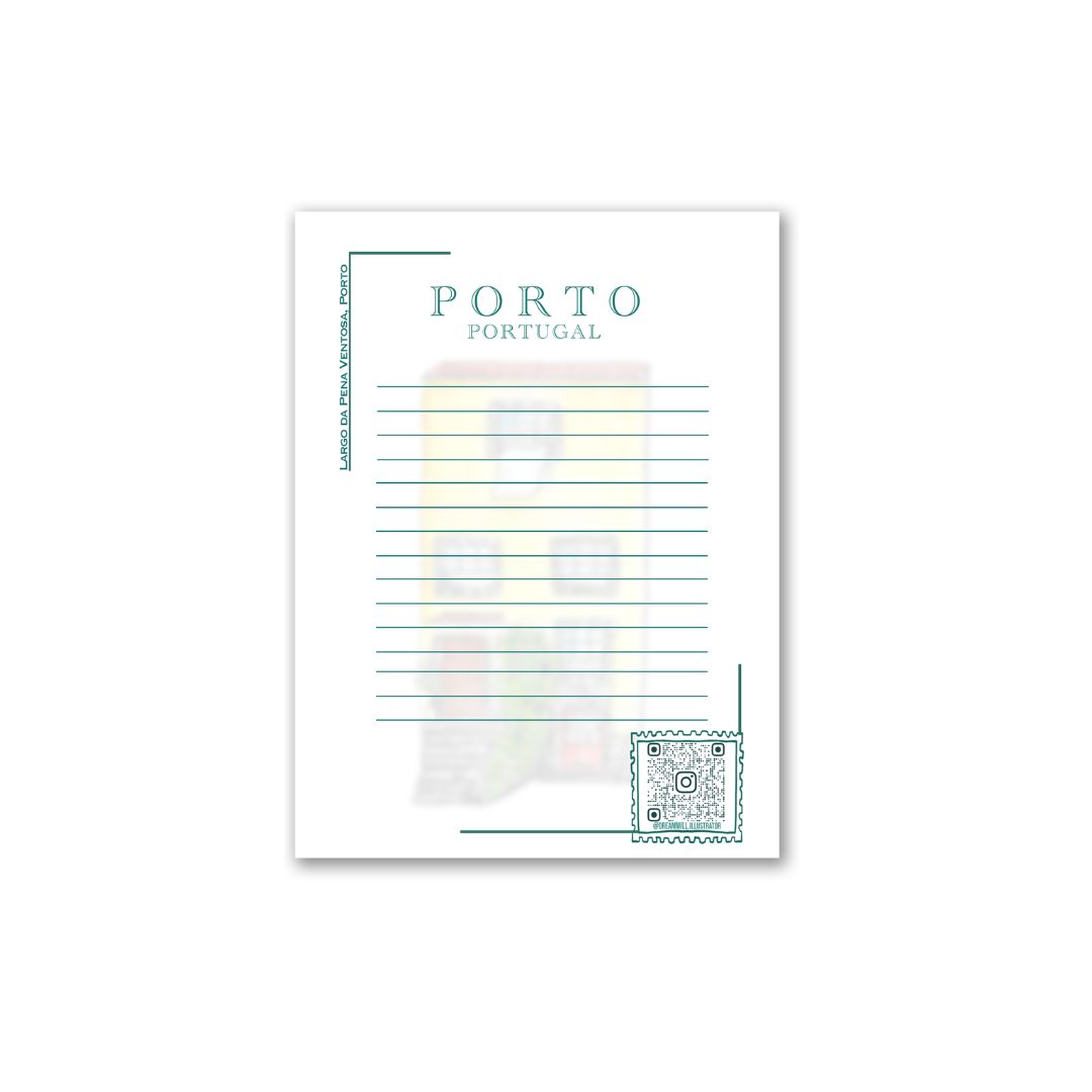 Porto postcard featuring famous square , illustrated in soft pastel and watercolor with detailed historic architecture.